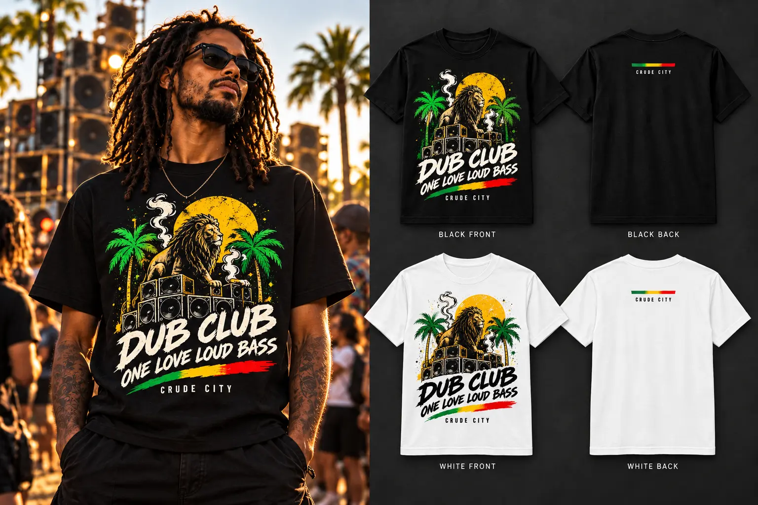 Dub Club One Love Loud Bass — black and white design presentation