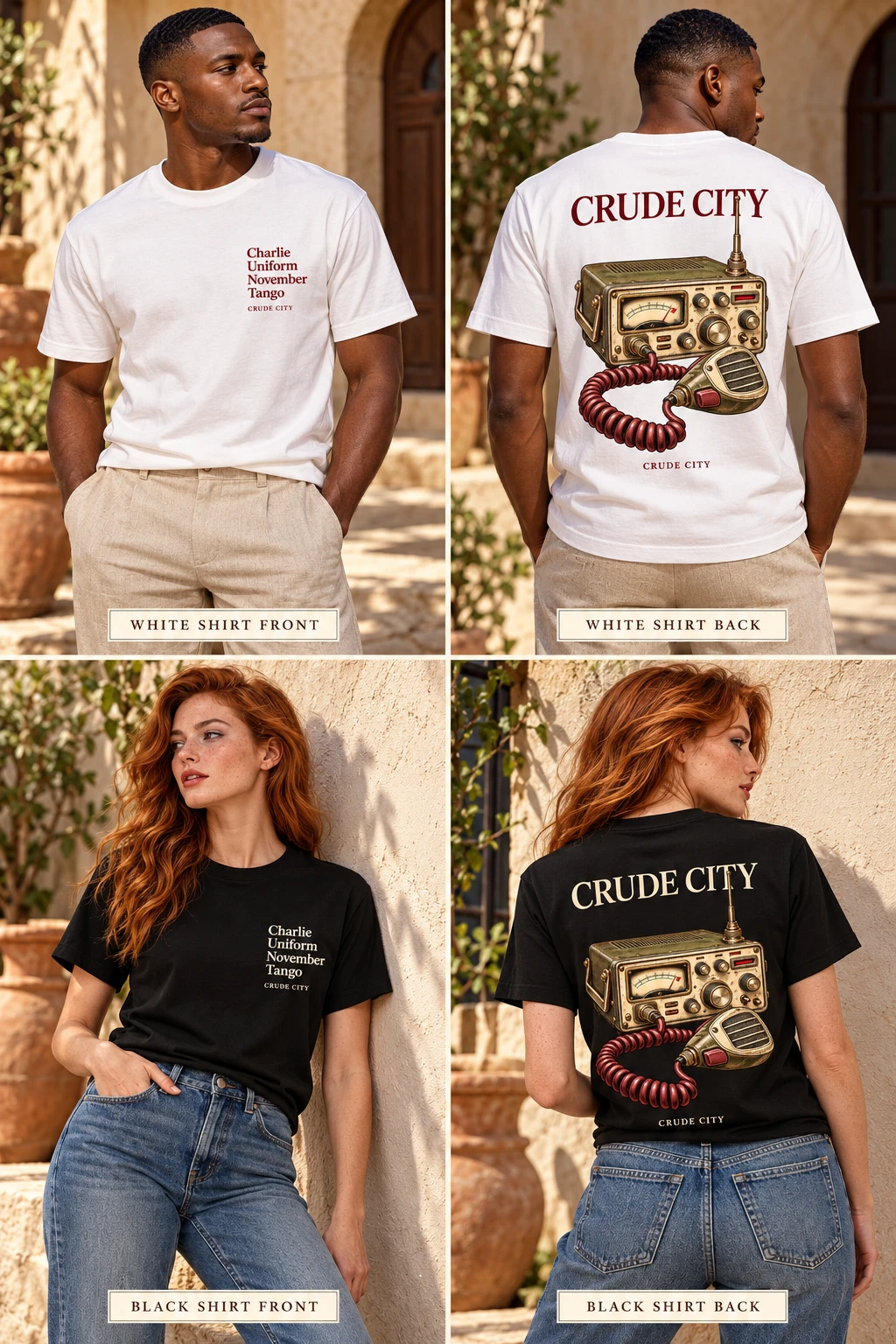 Charlie Uniform — original women's black shirt back with the correct vintage radio and coiled microphone print